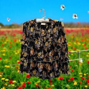 Anthropologie Maeve Women’s Small Floral Viscose Boho Blouse Shirt Top Black